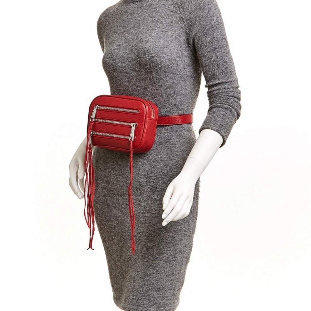 REBECCA MINKOFF Red Leather 3 Zip Belt Bag
